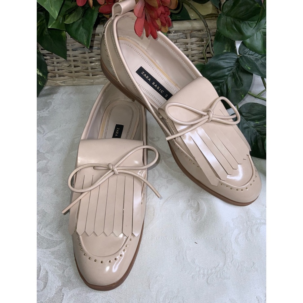 Zara Blush Patent Leather Embellished Loafers 9